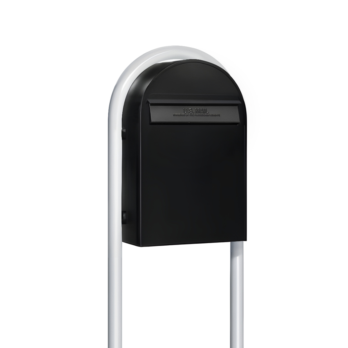 USPS Approved Bobi Classic B Rear Access Modern Locking Black Mailbox and Round White Post Combo