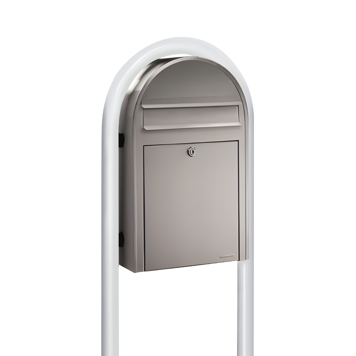 Bobi Classic Slim Front Access Modern Locking Stainless Steel Mailbox and Round White Post Combo