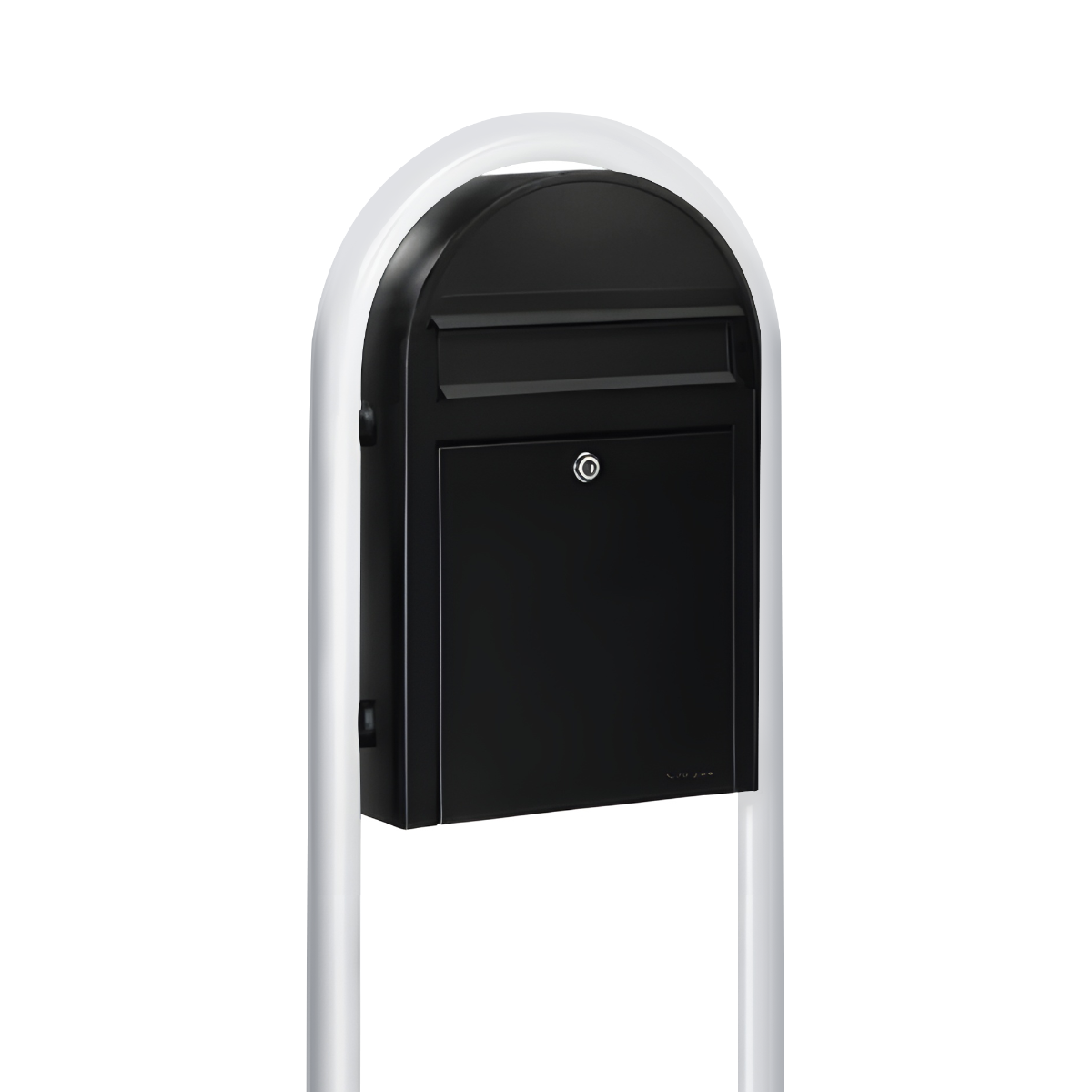 Bobi Classic Slim Front Access Modern Locking Black Mailbox and Round White Post Combo
