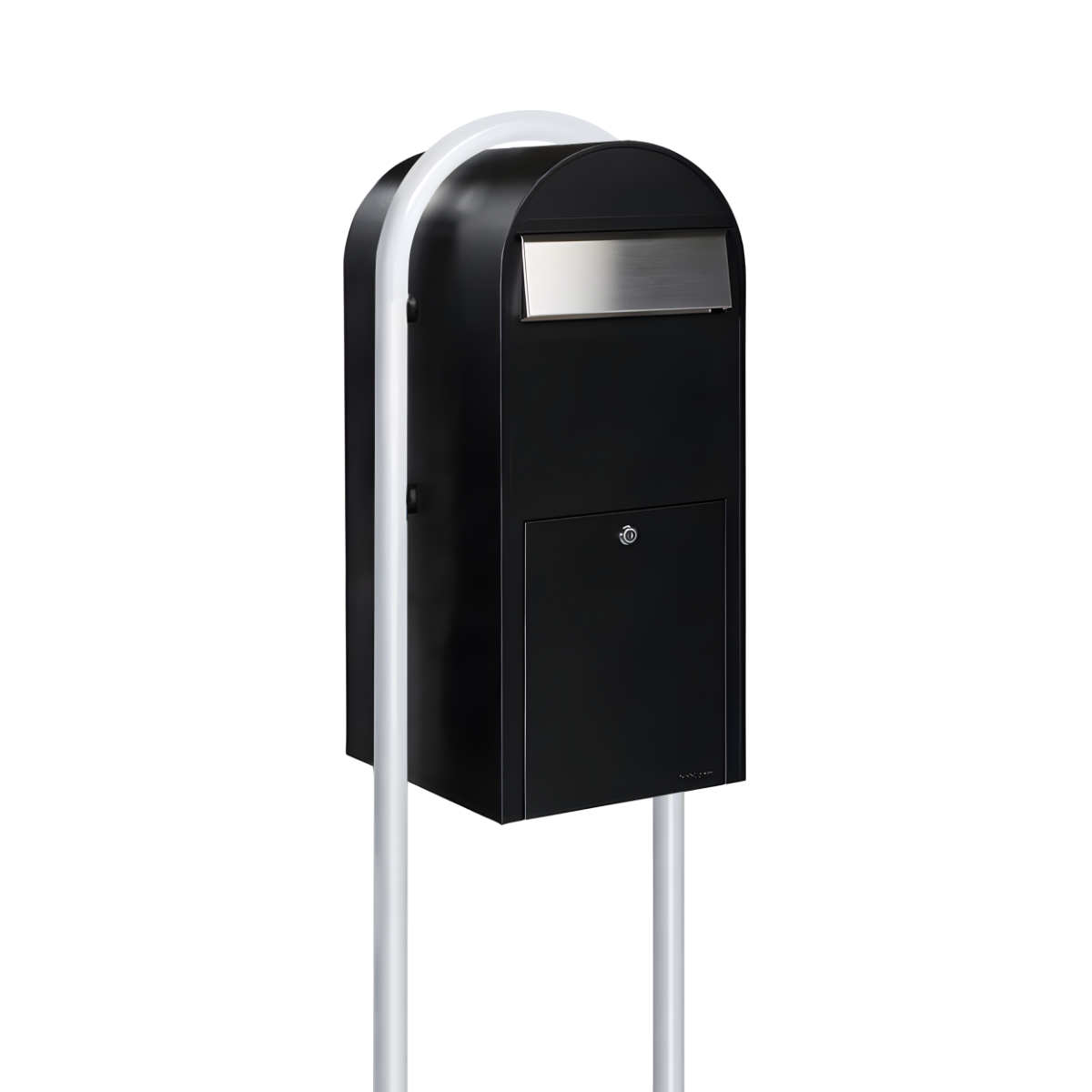 Bobi Jumbo Front Access Package Black Mailbox and Round White Post Combo