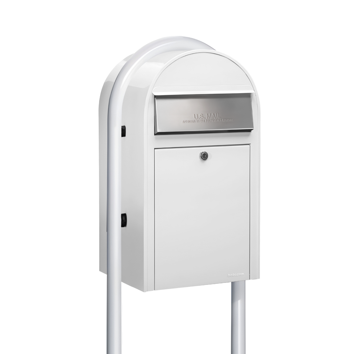 Bobi Grande Front Access White Mailbox with Stainless Steel Mail Slot and Round White Post Combo