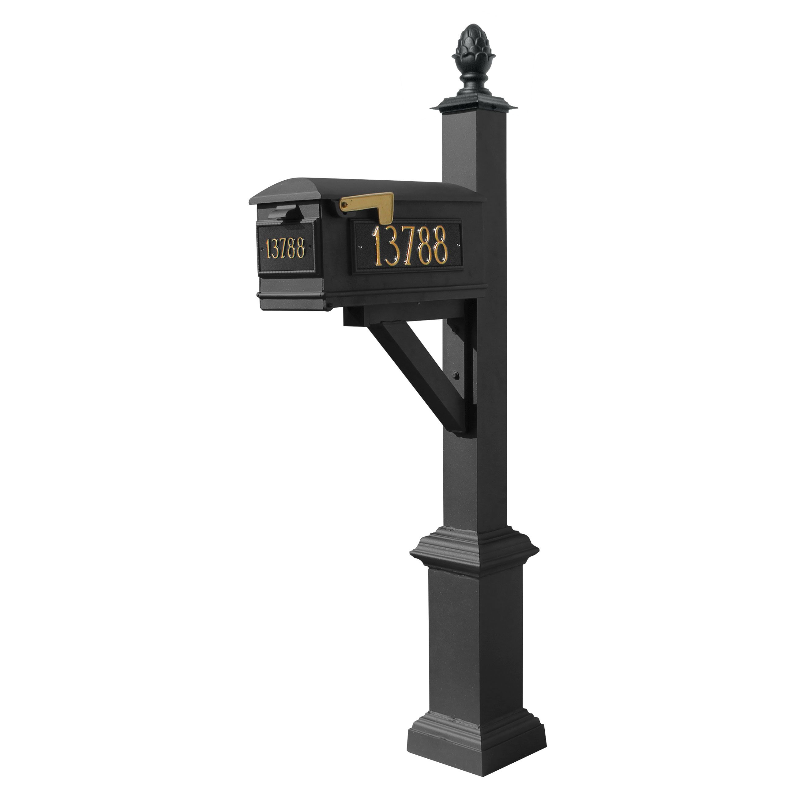 Westhaven System with Lewiston Mailbox, (3 Cast Plates) Square Base & Pineapple Finial
