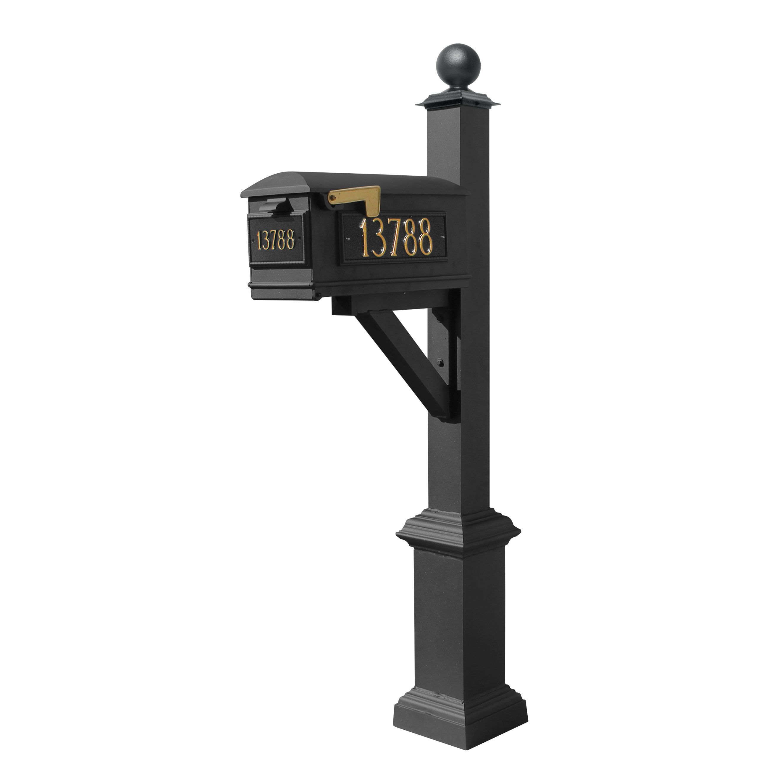 Westhaven System with Lewiston Mailbox, (3 Cast Plates) Square Base & Large Ball Finial