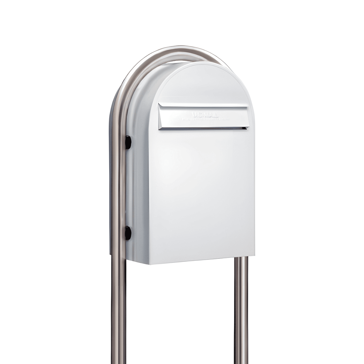 USPS Approved Bobi Classic B Rear Access Modern Locking White Mailbox and Round Zinc Post Combo