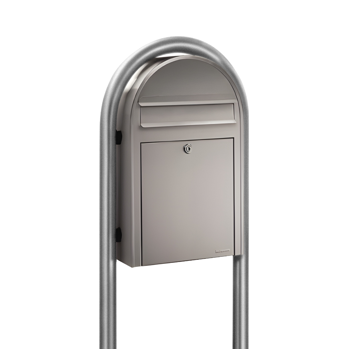 Bobi Classic Slim Front Access Modern Locking Stainless Steel Mailbox and Round Zinc Post Combo