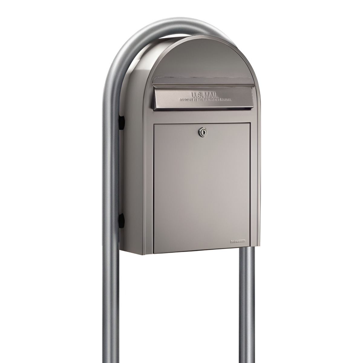 Bobi Classic Front Access Stainless Steel Mailbox and Round Zinc Post Combo