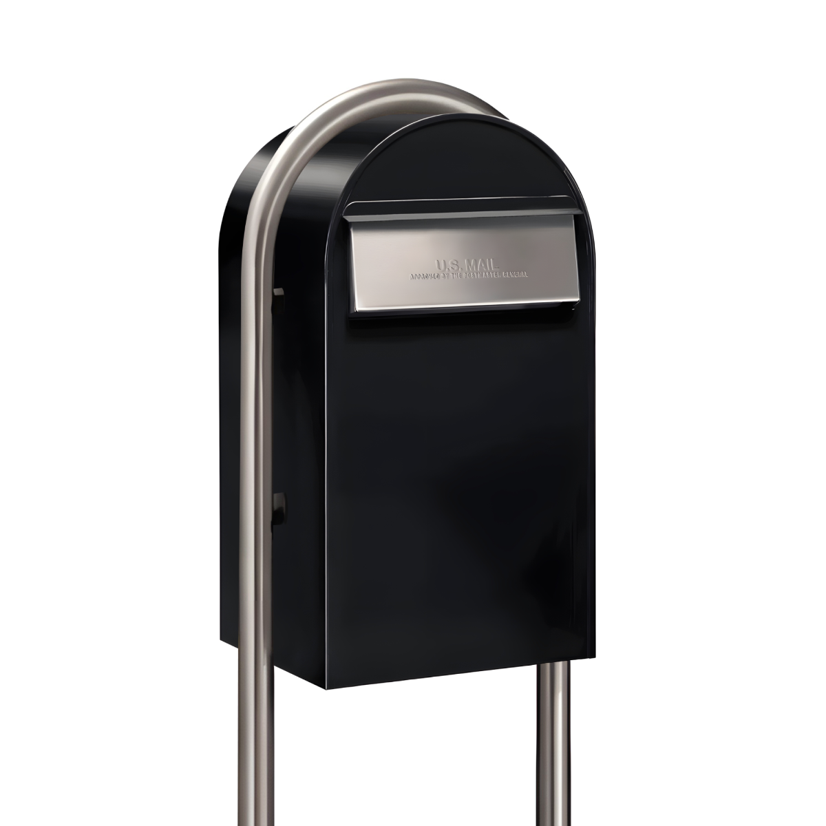 USPS Approved Bobi Grande B Rear Access Modern Locking Black Mailbox with Round Zinc Post Combo  - Stainless Steel Mail Slot –   Secure Small Parcel Delivery