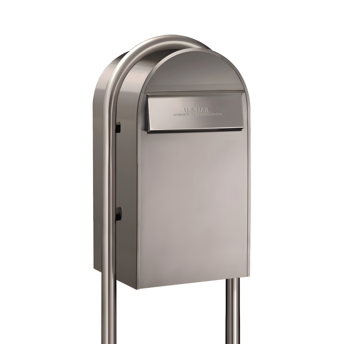 USPS Approved Bobi Grande B Rear Access Modern Locking Stainless Steel Mailbox with Round Zinc Post Combo - Secure Small Parcel Delivery