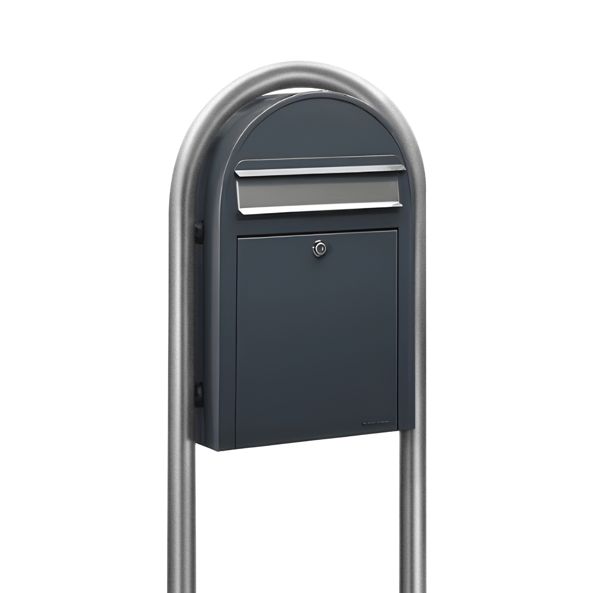 Bobi Classic Slim Front Access Modern Locking Grey Mailbox with Stainless Steel Mail Slot and Round Zinc Post Combo