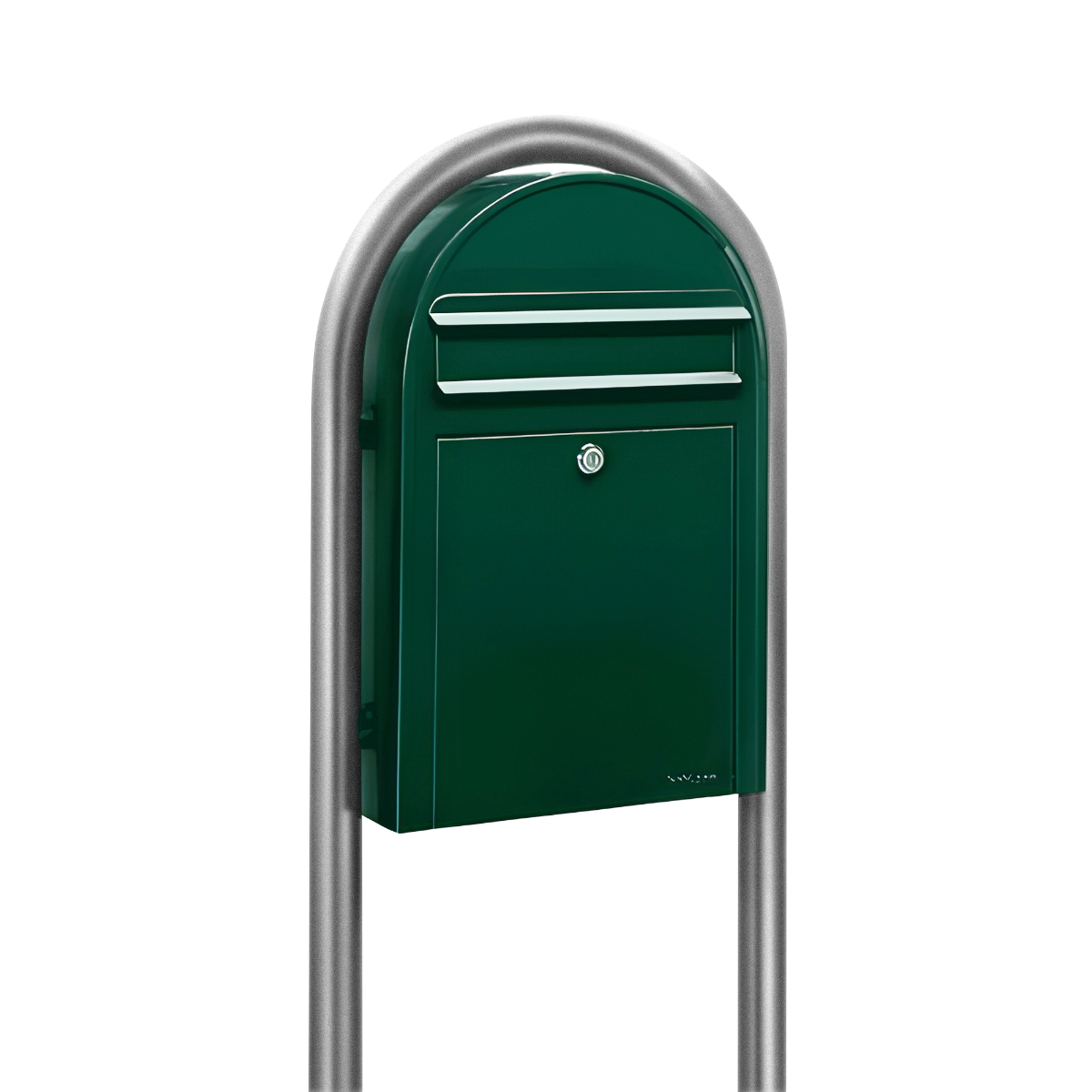 Bobi Classic Slim Front Access Modern Locking Green Mailbox and Round Zinc Post Combo