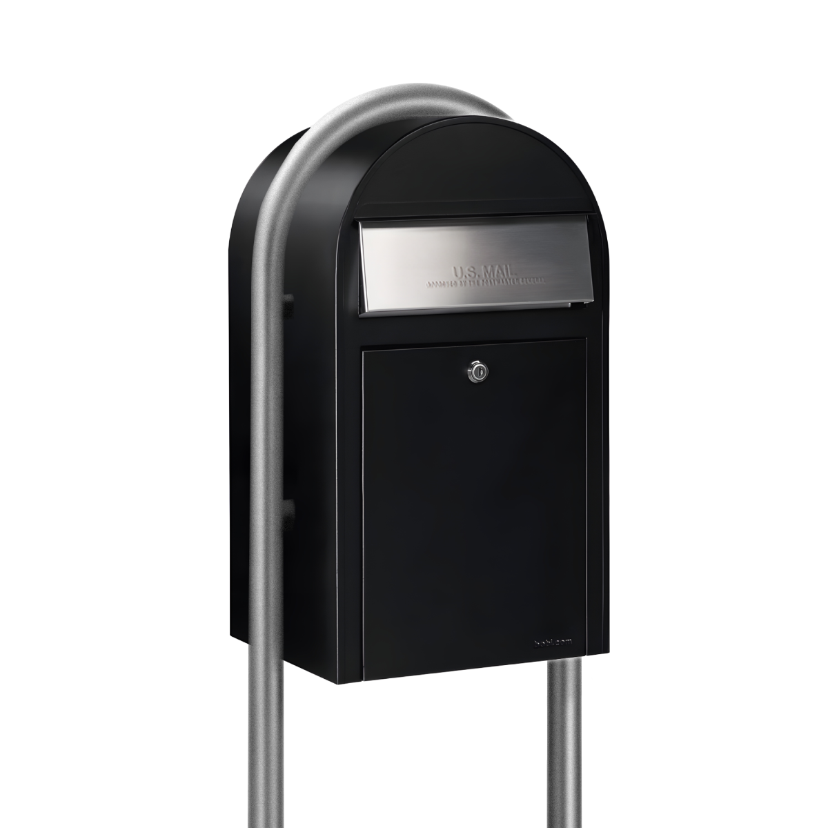 Bobi Grande Front Access Black Mailbox with Stainless Steel Mail Slot and Round Zinc  Post Combo