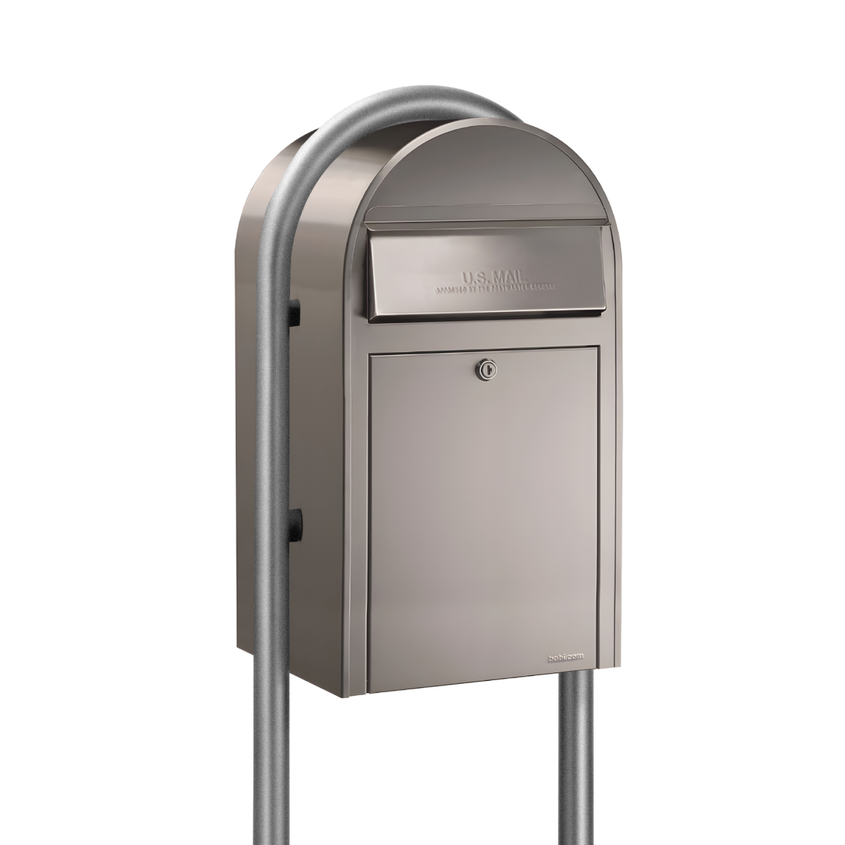USPS Approved Bobi Grande Front Access Modern Locking Stainless Steel Mailbox with Round Zinc Post Combo 
