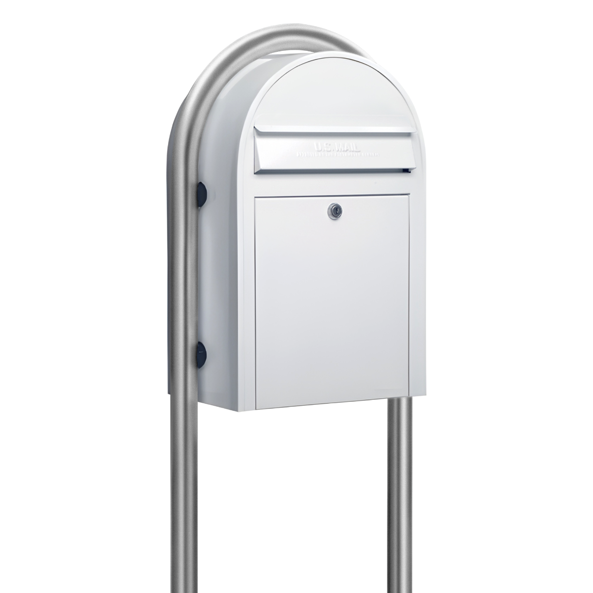 Bobi Classic Front Access White Mailbox and Round Zinc Post Combo