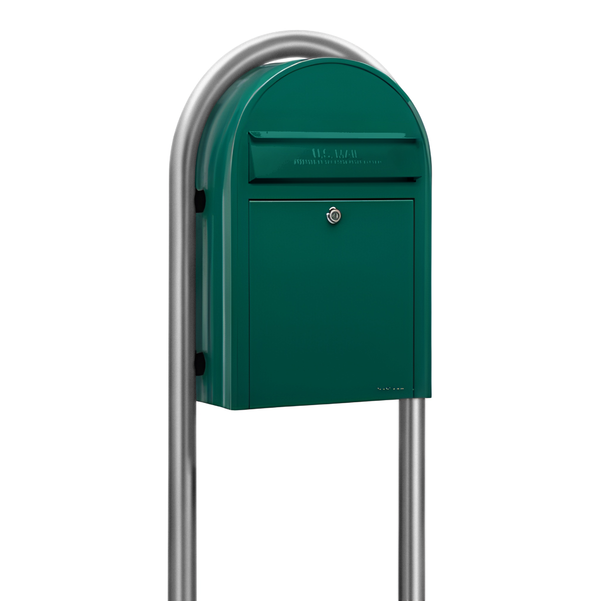 Bobi Classic Front Access Green Mailbox and Round Zinc Post Combo