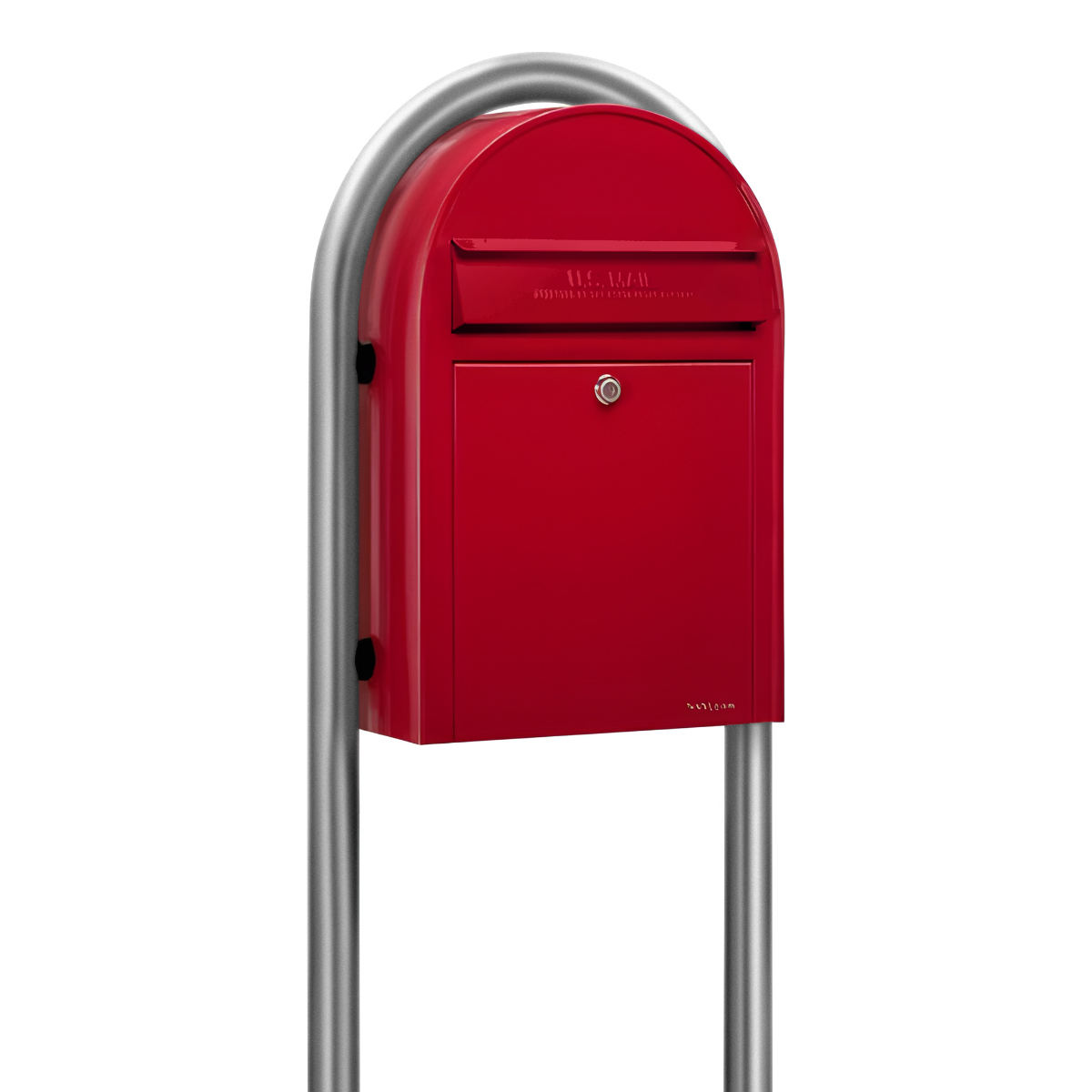 USPS Approved Bobi Classic Front Access Modern Locking Red Mailbox and Round Zinc Post Combo