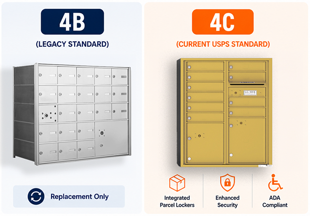 4B vs 4C mailbox comparison — legacy standard vs current USPS standard