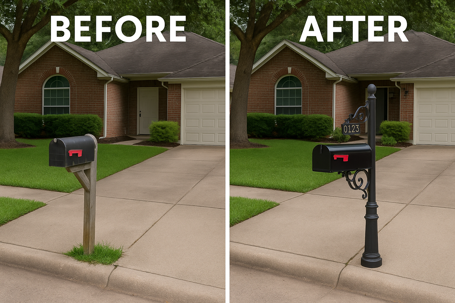 comparison of new and old residential mailbox with post