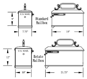 Imperial mailboxes deminsional line drawing