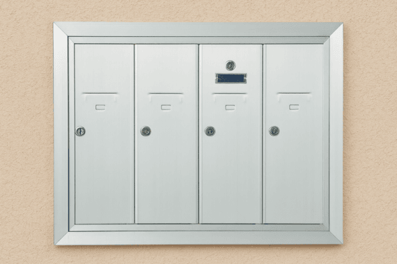 Vertical mailboxes mounted on wall